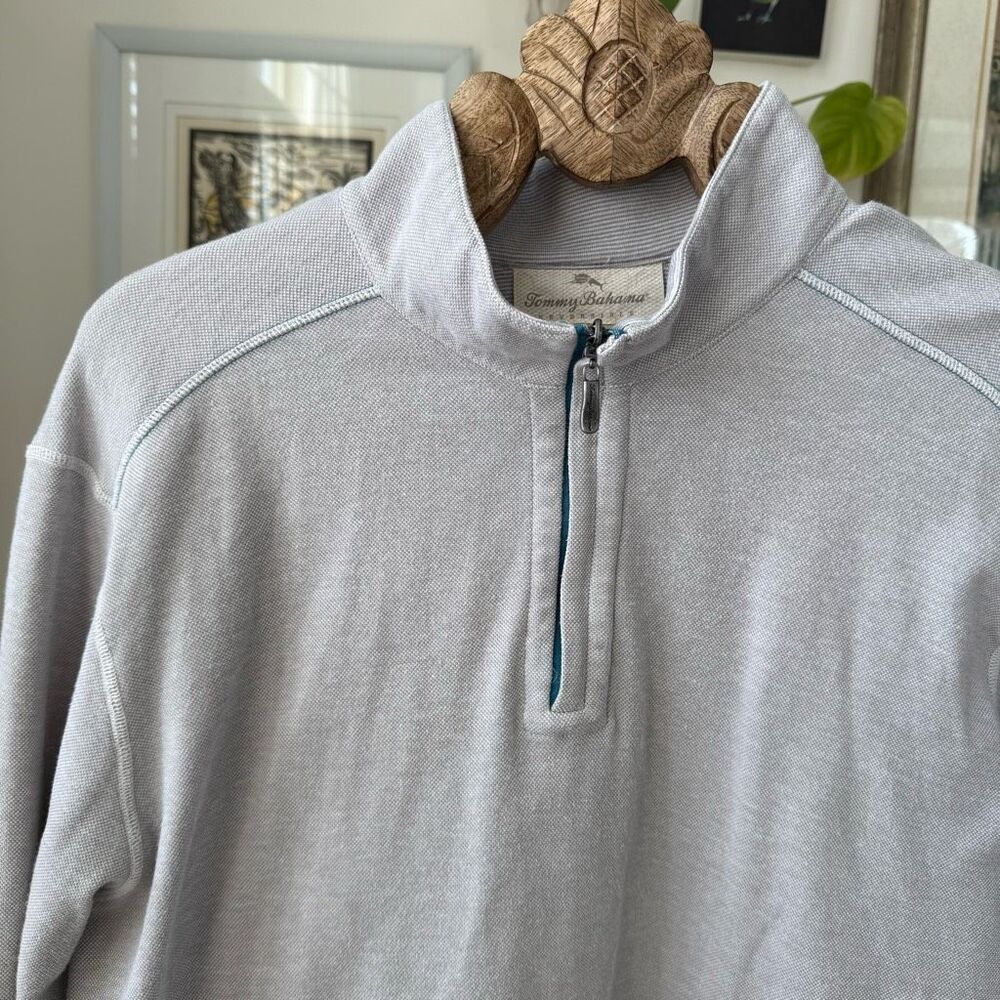 Tommy Bahama 1/4 Zip Pullover Light Grey Pique Cotton Shirt XL